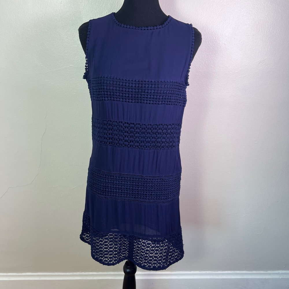 Zara Woman Shift Dress S Navy Blue Crochet Lace Boho Festival Peasant Coastal